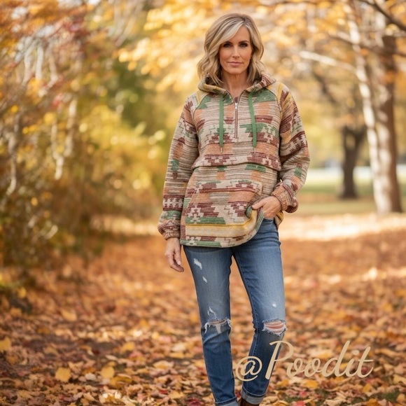 mainstrip Tops - MAINSTRIP hooded fall hues half zip pullover S M L